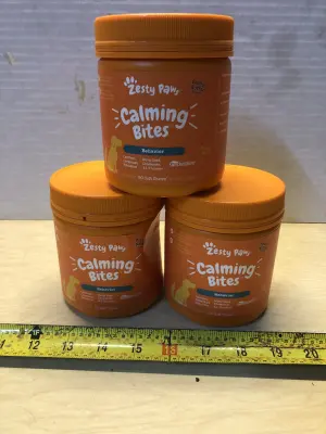 3 tubs calming bites for dogs 90 chews each exp:2/26