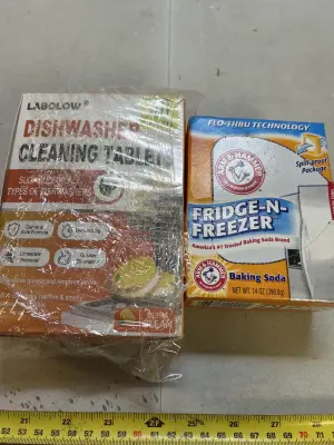 fridge baking soda, and dishwasher cleaning tablets