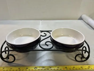 food and water bowl with stand