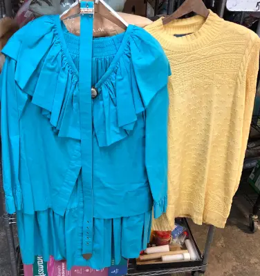 Blue outfit size large yellow sweater medium