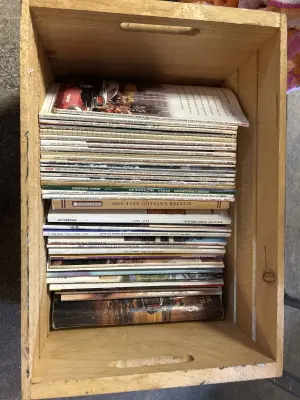 wooden crate of magazines