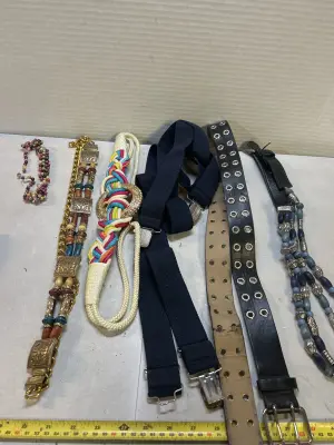 necklace, suspenders, statement belts