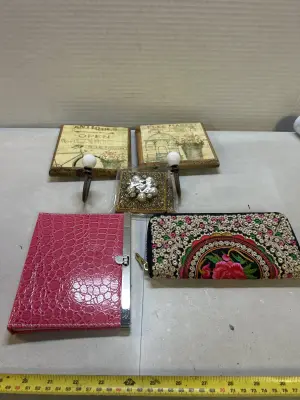 photo album, wallet, staionary, 2 decorative hooks