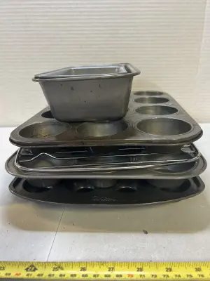 muffin tins and 2 bread tins and cooling rack