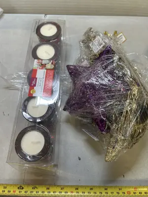 peacock ornaments and candles