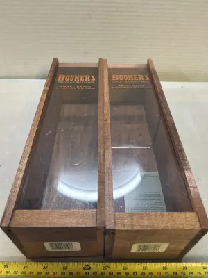 2 wooden bourbon boxes