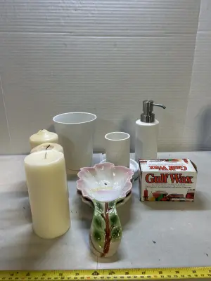 assorted glassware,wax and candles