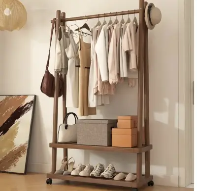 Solid wood clothing rack with shelf and hook (similar to image)