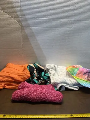 hat, dress, swim suit , joggers , poncho