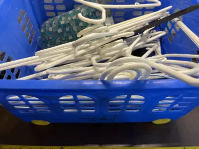 basket, vase, and hangers