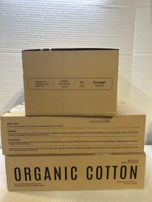 3 boxes of organic cotton feminine pads