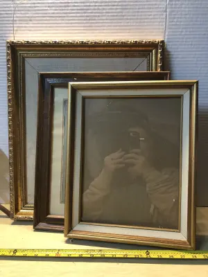 3pc wooden frames large one missing glass