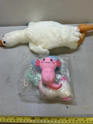 stuffed goose and 4 pack of squishys