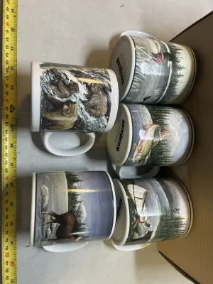 wildlife mugs, sakura set of 4 + 1