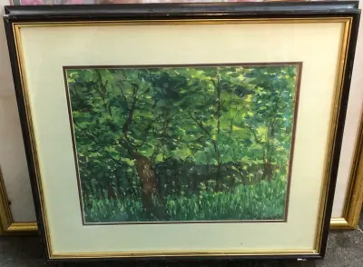 Hand painted framed image of trees