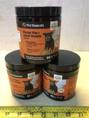 3 tubs 90 chews each hemp hip and joint health dog chews exp:5/13/26