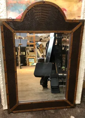 Fake leather and wooden mirror