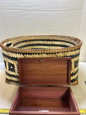 2 baskets and a wooden box