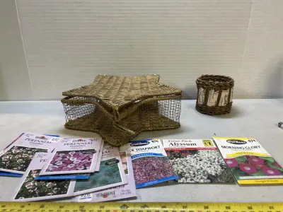 star baskets , assorted seeds and candle holder