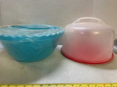 mixing bowls and cake carrier