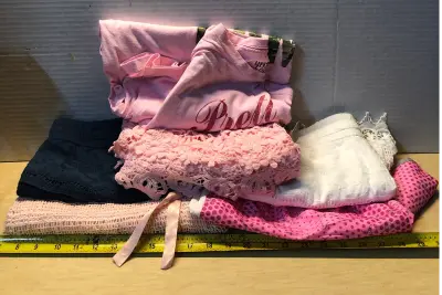XXL pink shirt, XL shorts, 4 pair large shorts