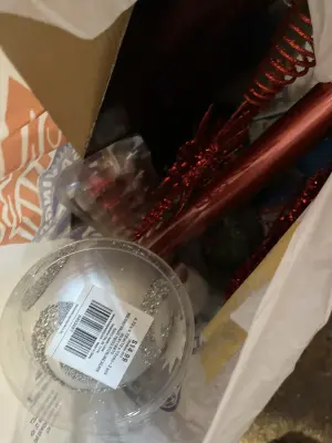 bag of lot of christmas decor