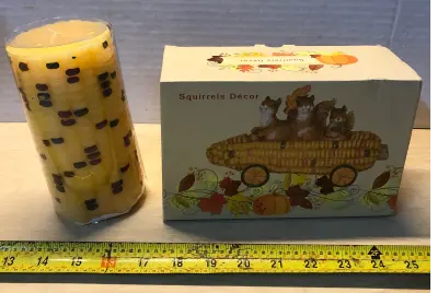 Corn candle and squirrels on corn decor