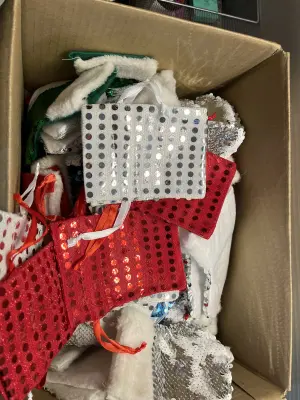 small box of christmas ornaments