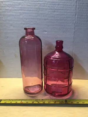 2pc pink glass bottles home decor