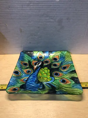 Peacock glass decorative plate