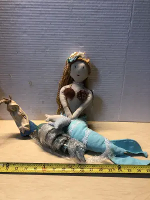 Sitting mermaid doll and ceramic mermaid windchime