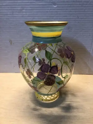 Glass hand painted vase