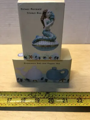 Mermaid trinket box, salt and pepper set
