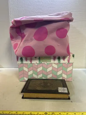 tote, decorative box and false book