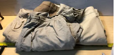 One pair large shorts, one pair xl shorts, one pair 36x29 pants, one pair 36x30 pants