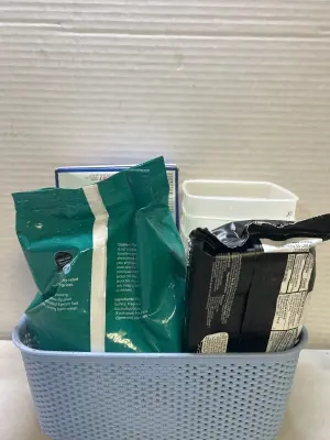 containers, mothballs, Epson salt, dude wipes