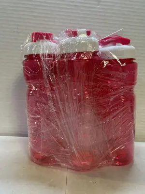 lot of pink water bottles