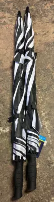 2 weather station striped umbrellas