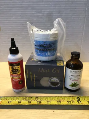 4oz holding gel, mink oil, silver clean, 4oz spearmint oil opened