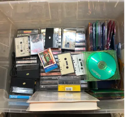 Tote of assorted cassette tapes and CD-R