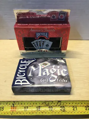 2 boxes Bicycle playing cards one box magic cards and one box with collector tin