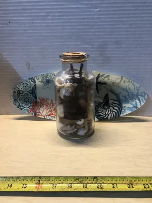 Jar of shells and ocean themed oval plate decor