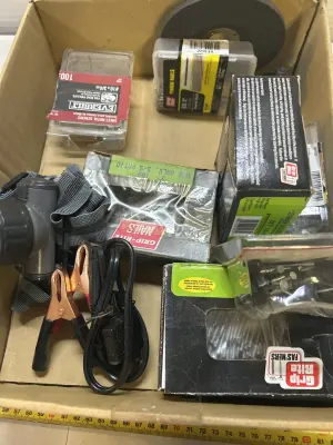 headlamp , nails, mini jumper cables and more