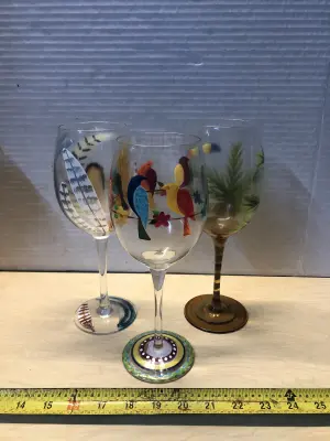 3pc painted wine glasses