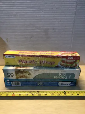 5 boxes of assorted aluminum foil and plastic wrap