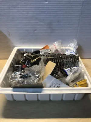 Tray of assorted nails and screws and hardware