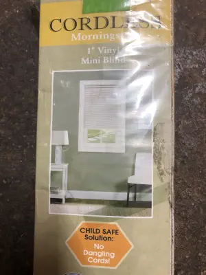 Cordless 1” vinyl mini blinds 46”w 64”l