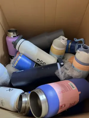 large box of thermal cups ( missing lids and handles)