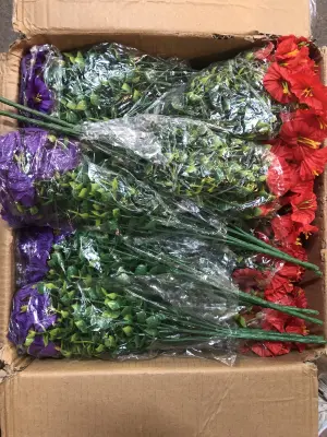 Box of artificial flowers
