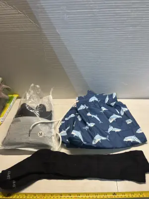 medium swim trunks, medium socks
